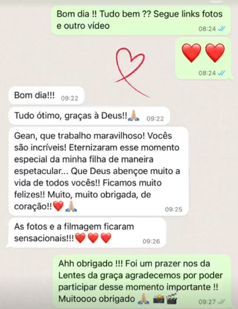 Depoimento de cliente por WhatsApp