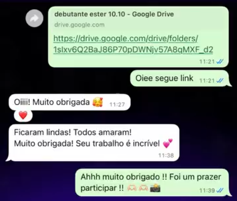 Depoimento de cliente por WhatsApp