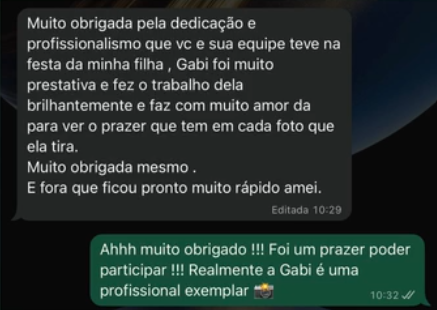 Depoimento de cliente por WhatsApp