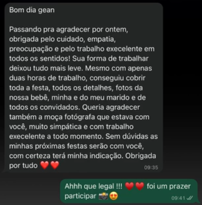 Depoimento de cliente por WhatsApp