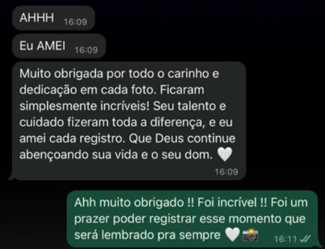 Depoimento de cliente por WhatsApp